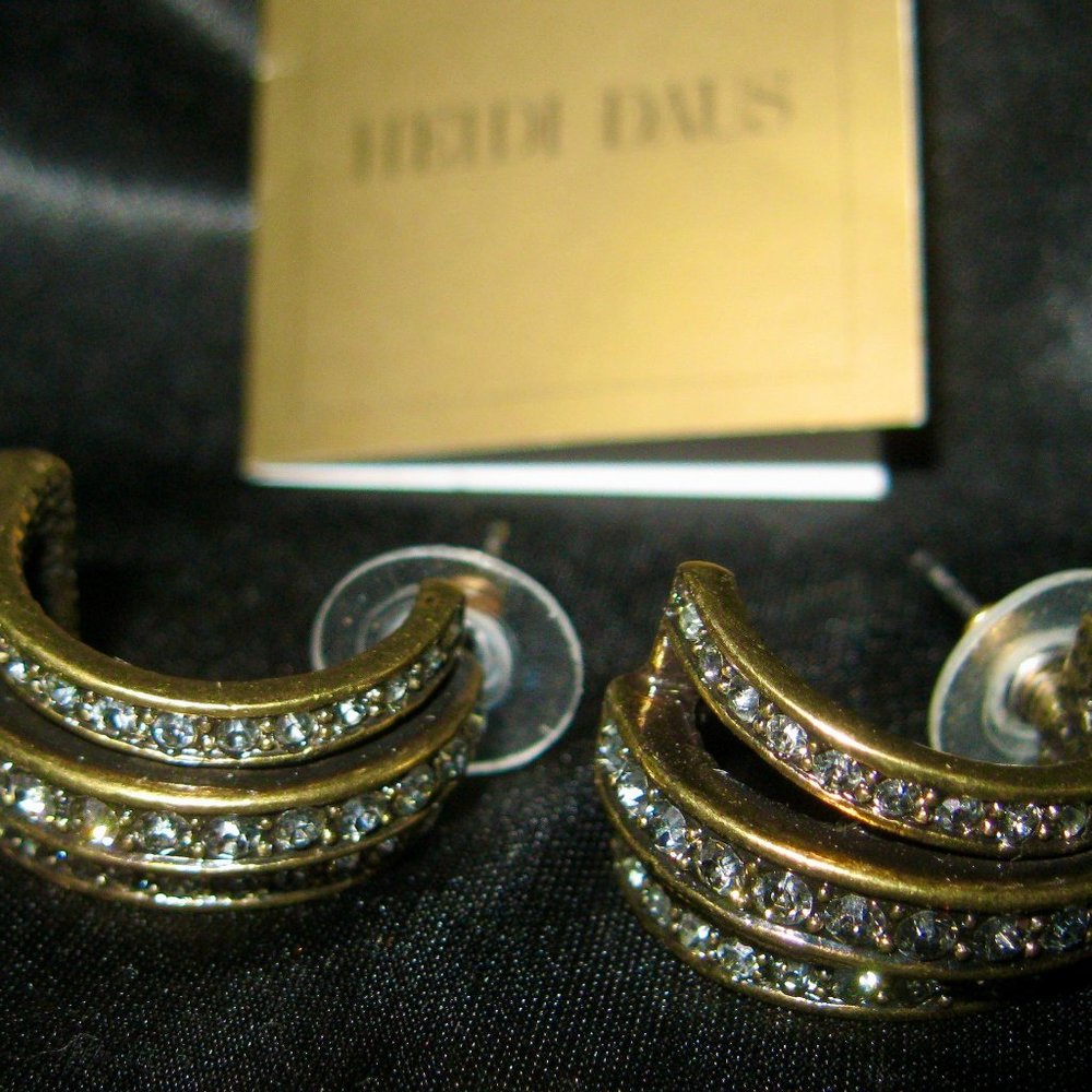 HEIDI DAUS NEW/SIGNED "HALF MOON CRYSTAL PIERCED EARRINGS" GORGEOUS! SALE NOW!